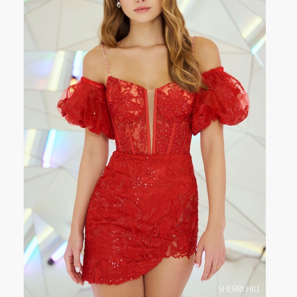 Sherri Hill - Size 0 - Red Cocktail Dress - 55681